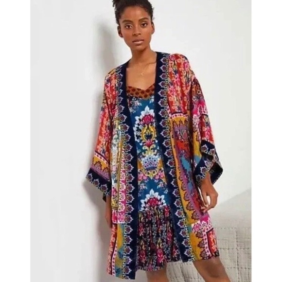 Anthropologie Other - Anthropologie Zadie Velvet Robe Women's XS/S Lounge Kimono Patchwork Boho
